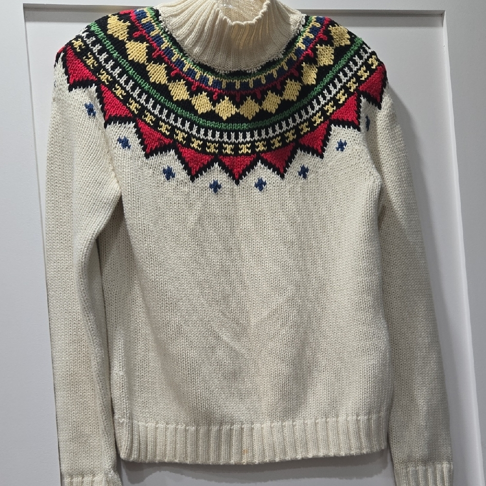 Vintage Chaps Nordic Ivory Mockneck 100%  Cotton Sweater, M